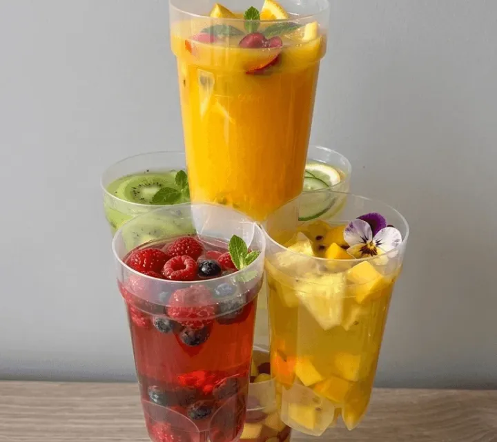 Smart Tower 500ml cups filled with fruit drinks